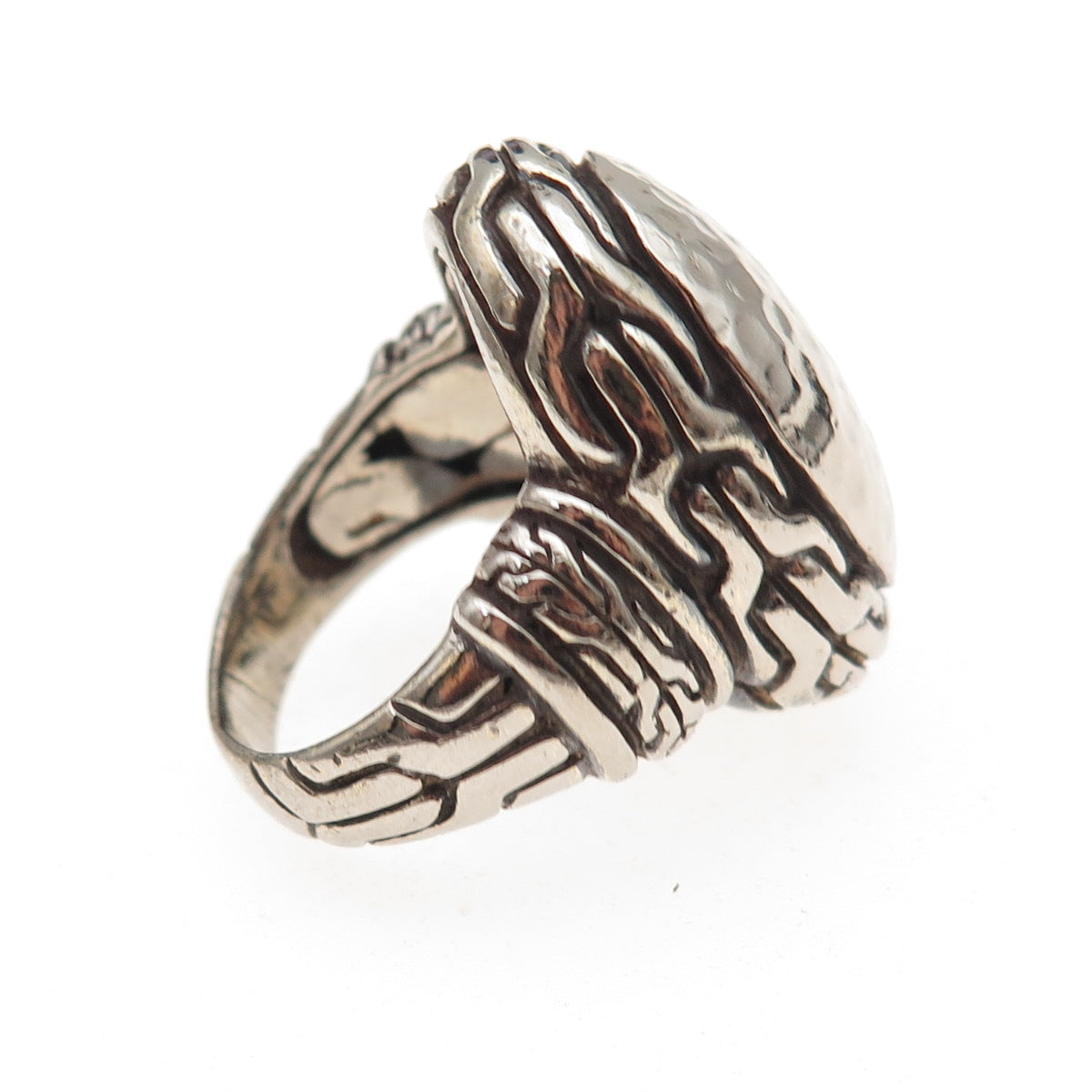 925 Sterling Silver Vintage Hammered Dome Oxidized Ring Size 7.25