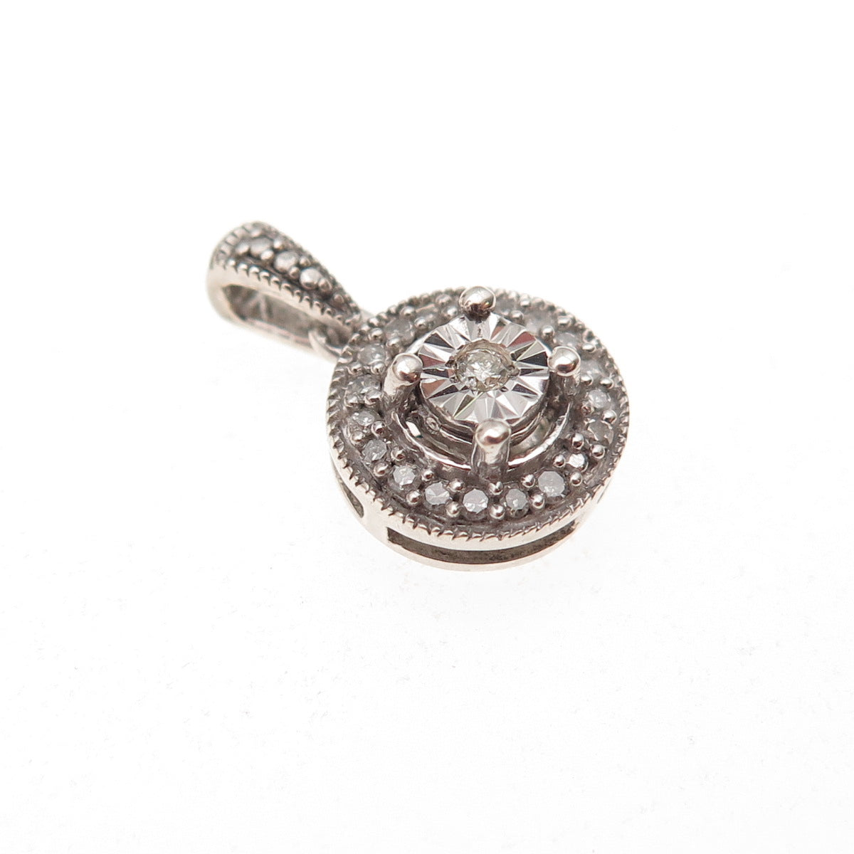 925 Sterling Silver Real Round-Cut Diamond Charm Pendant