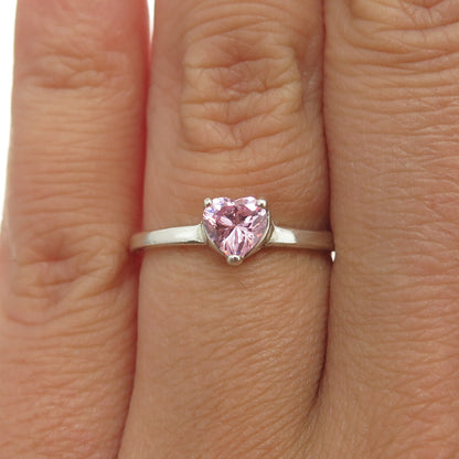 925 Sterling Silver Heart-Cut Pink C Z Ring Size 6