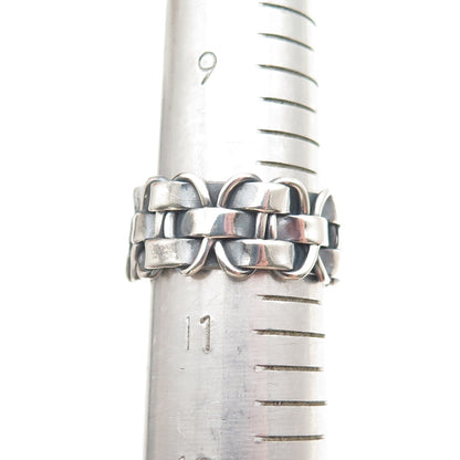 925 Sterling Silver Vintage Modernist Woven Oxidized Band Ring Size 10.5