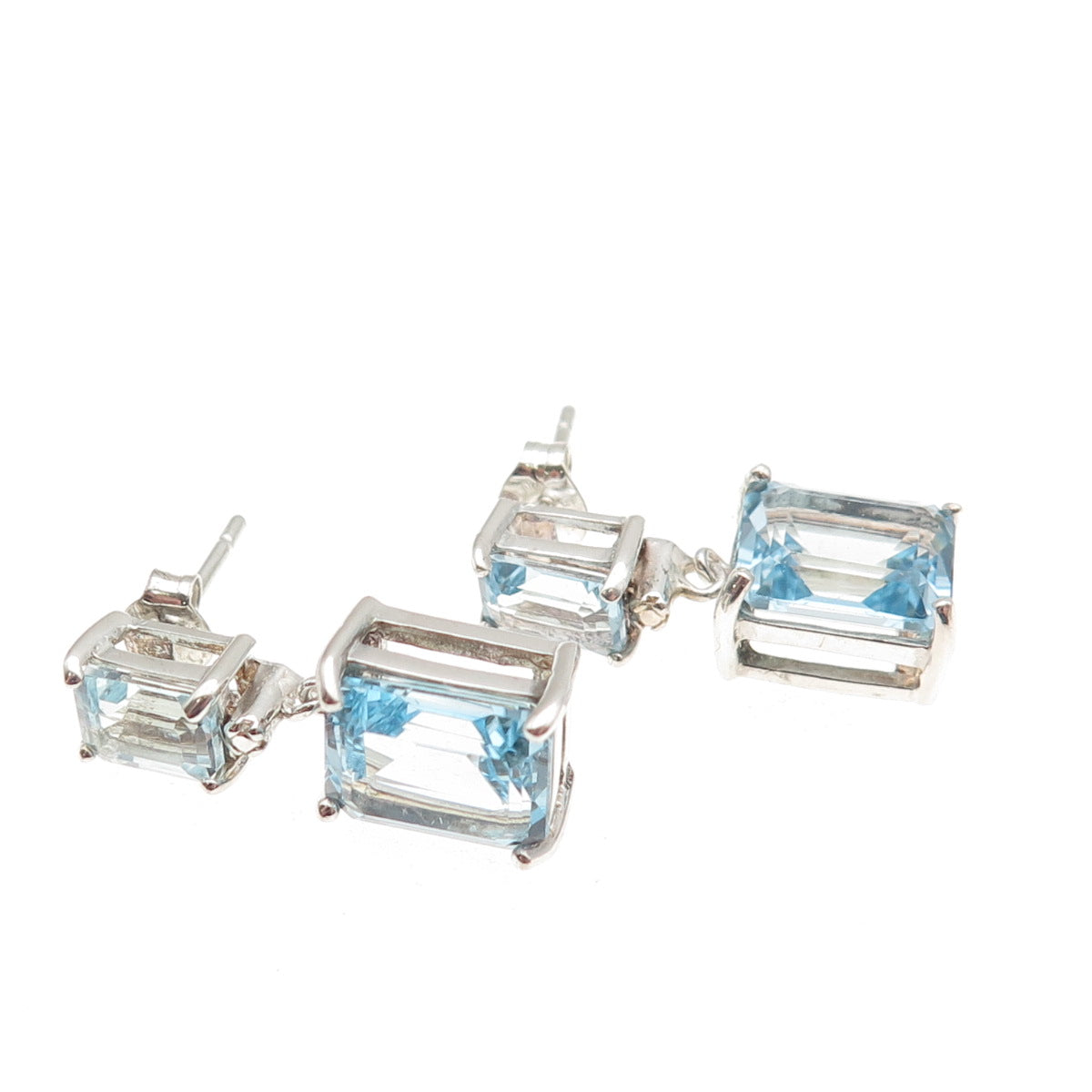 Seta 925 Sterling Silver Real Emerald-Cut Blue Topaz Dangle Earrings