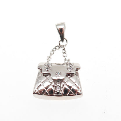 925 Sterling Silver Round-Cut C Z Ladies Purse Locket Charm Pendant