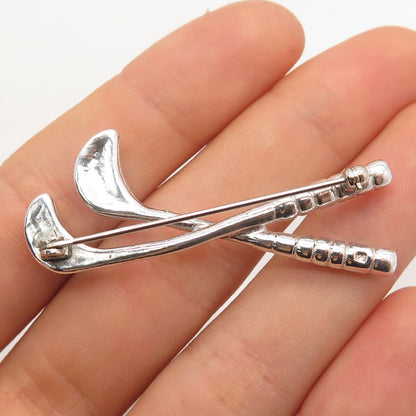 925 Sterling Silver Vintage Golf Clubs Pin Brooch