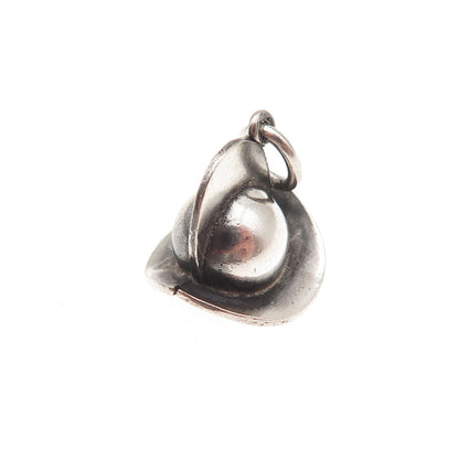 835 Silver Vintage Firefighter Helmet Oxidized 3D Charm Pendant