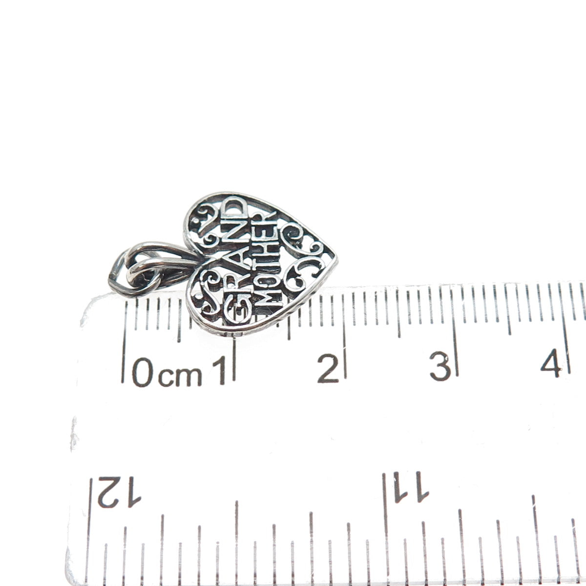 925 Sterling Silver Vintage Grandmother Heart Oxidized Minimalist Charm Pendant