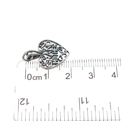 925 Sterling Silver Vintage Grandmother Heart Oxidized Minimalist Charm Pendant