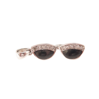 Jacmel Mauritius 925 Sterling Silver Vintage Enamel C Z Sunglasses Charm Pendant