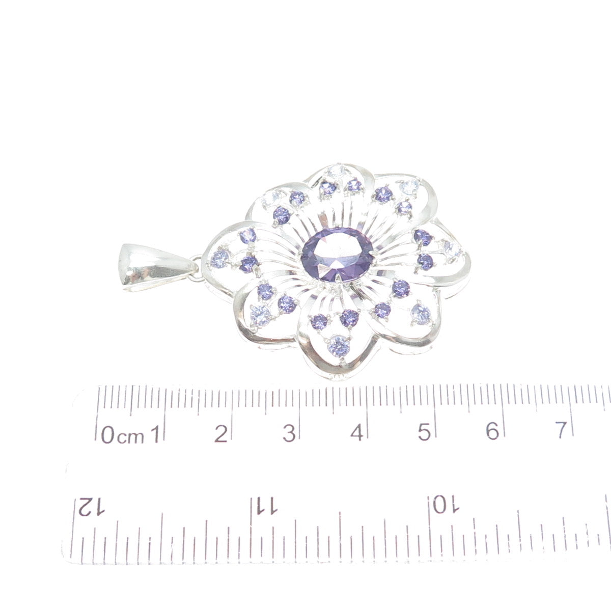 RIDER 950 Silver Vintage Real Amethyst Gemstone Floral Pendant