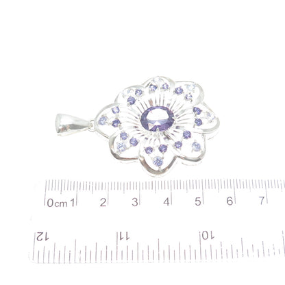RIDER 950 Silver Vintage Real Amethyst Gemstone Floral Pendant