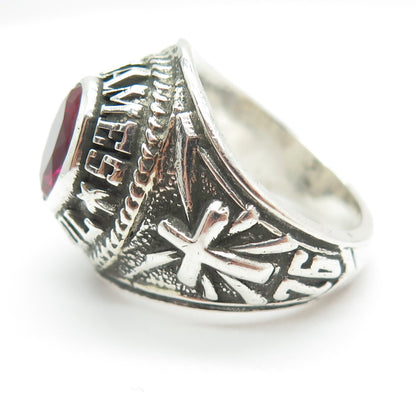 925 Sterling Silver Vintage 1976 Lab-Created Ruby St James School Ring Size 6.25