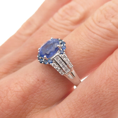 925 Sterling Silver Real Tanzanite Sapphire & White Topaz Ring Size 8