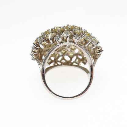 925 Sterling Silver Princess-Cut Champagne & Canary C Z Dome Ring Size 8