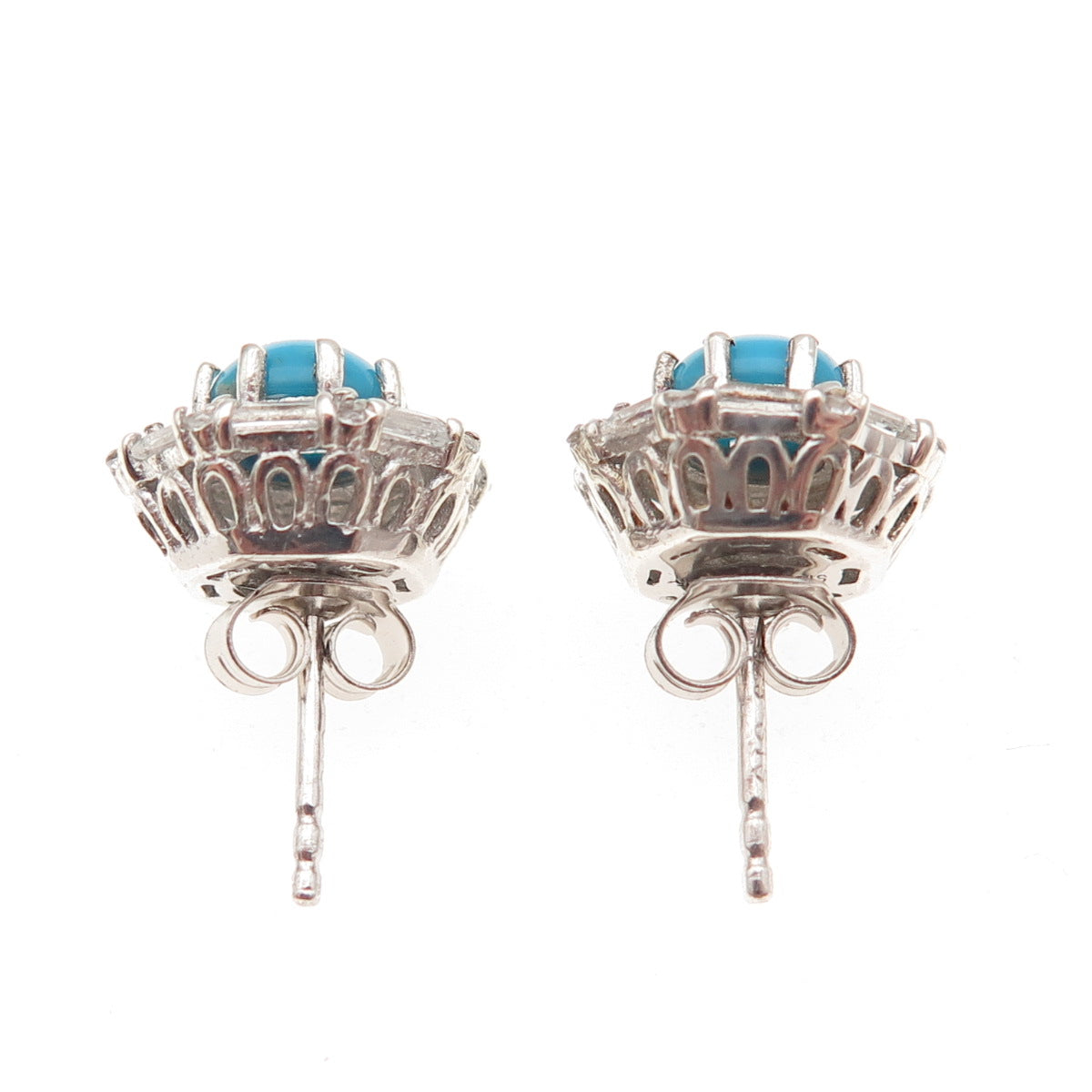 Chuck Clemency 925 Sterling Silver Real Turquoise & White Topaz Stud Earrings