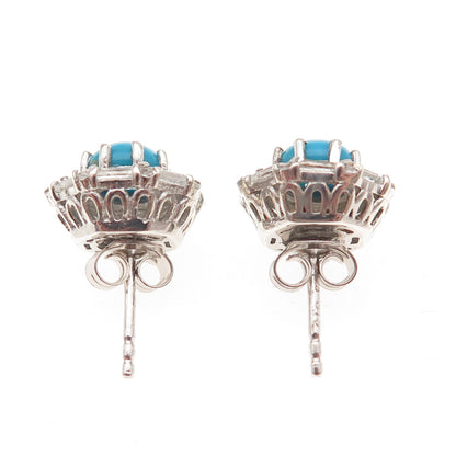 Chuck Clemency 925 Sterling Silver Real Turquoise & White Topaz Stud Earrings