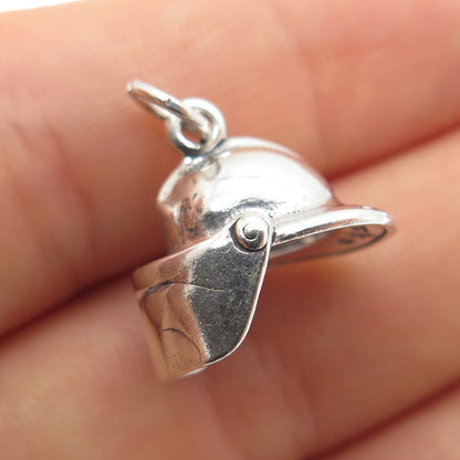 SUNWEST 925 Sterling Silver Vintage Fireman Helmet Minimalist 3D Charm Pendant