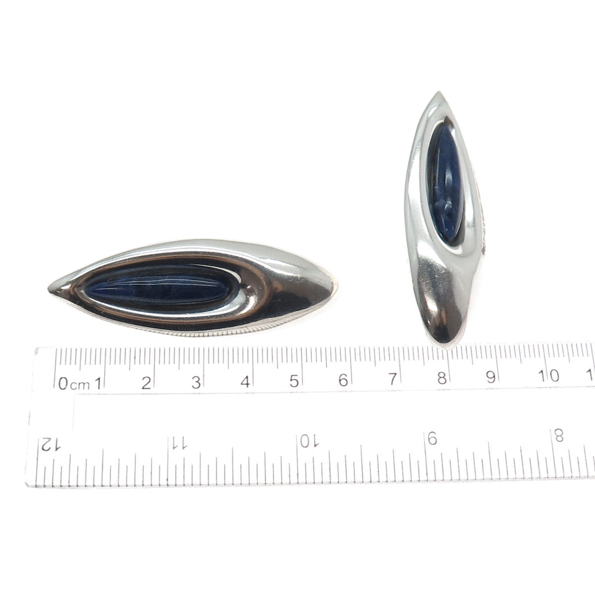 925 Sterling Silver Vintage Mexico Real Sodalite Modernist Petal Earrings