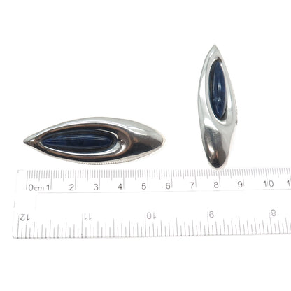 925 Sterling Silver Vintage Mexico Real Sodalite Modernist Petal Earrings