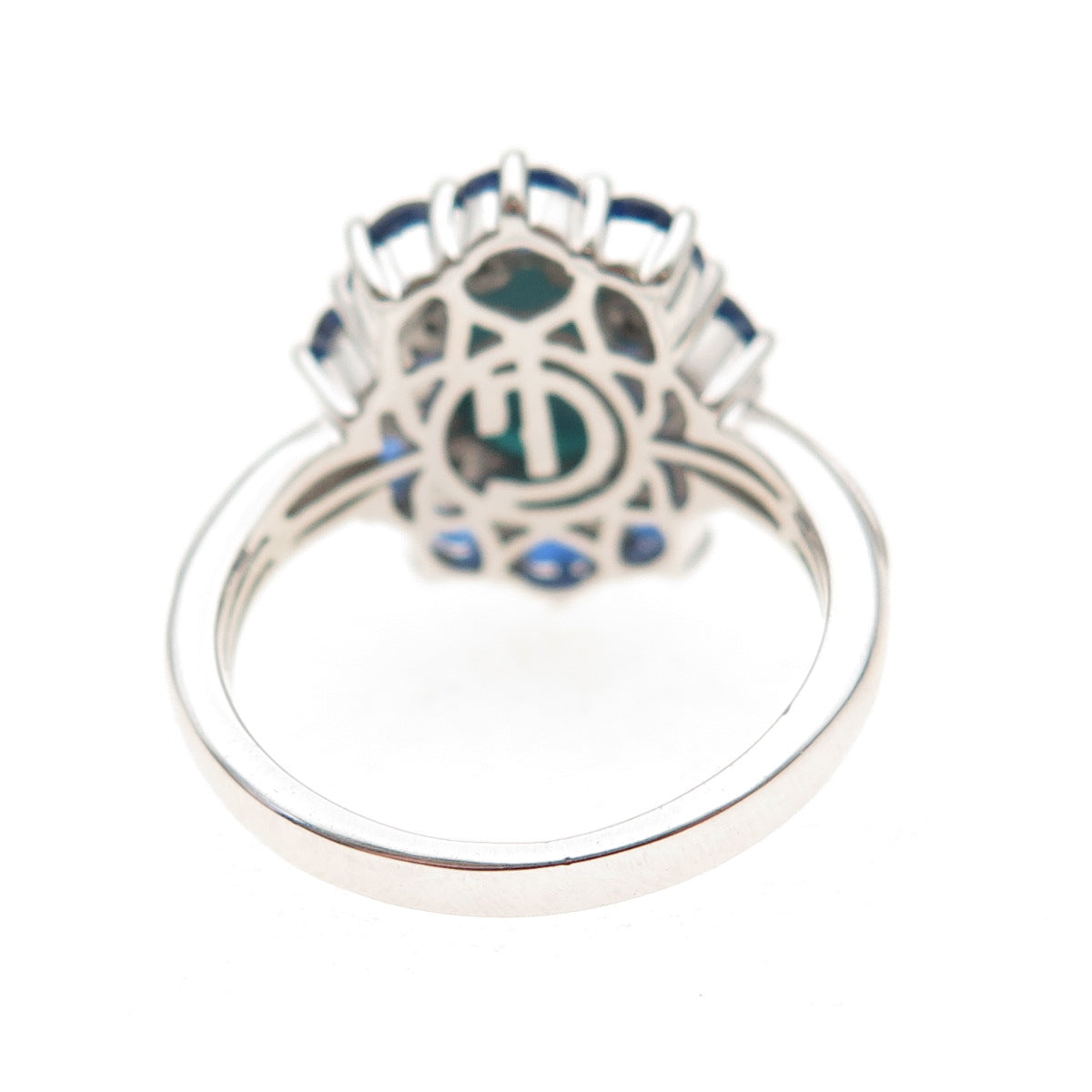 925 Sterling Silver Real Diamond Turquoise & Sapphire Ring Size 8.25