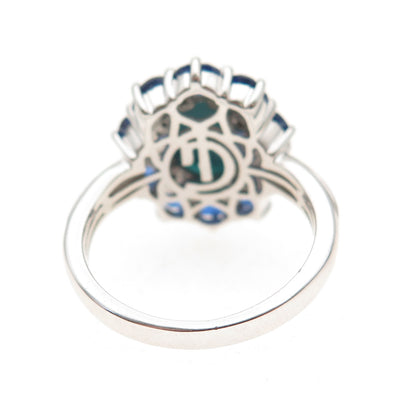 925 Sterling Silver Real Diamond Turquoise & Sapphire Ring Size 8.25