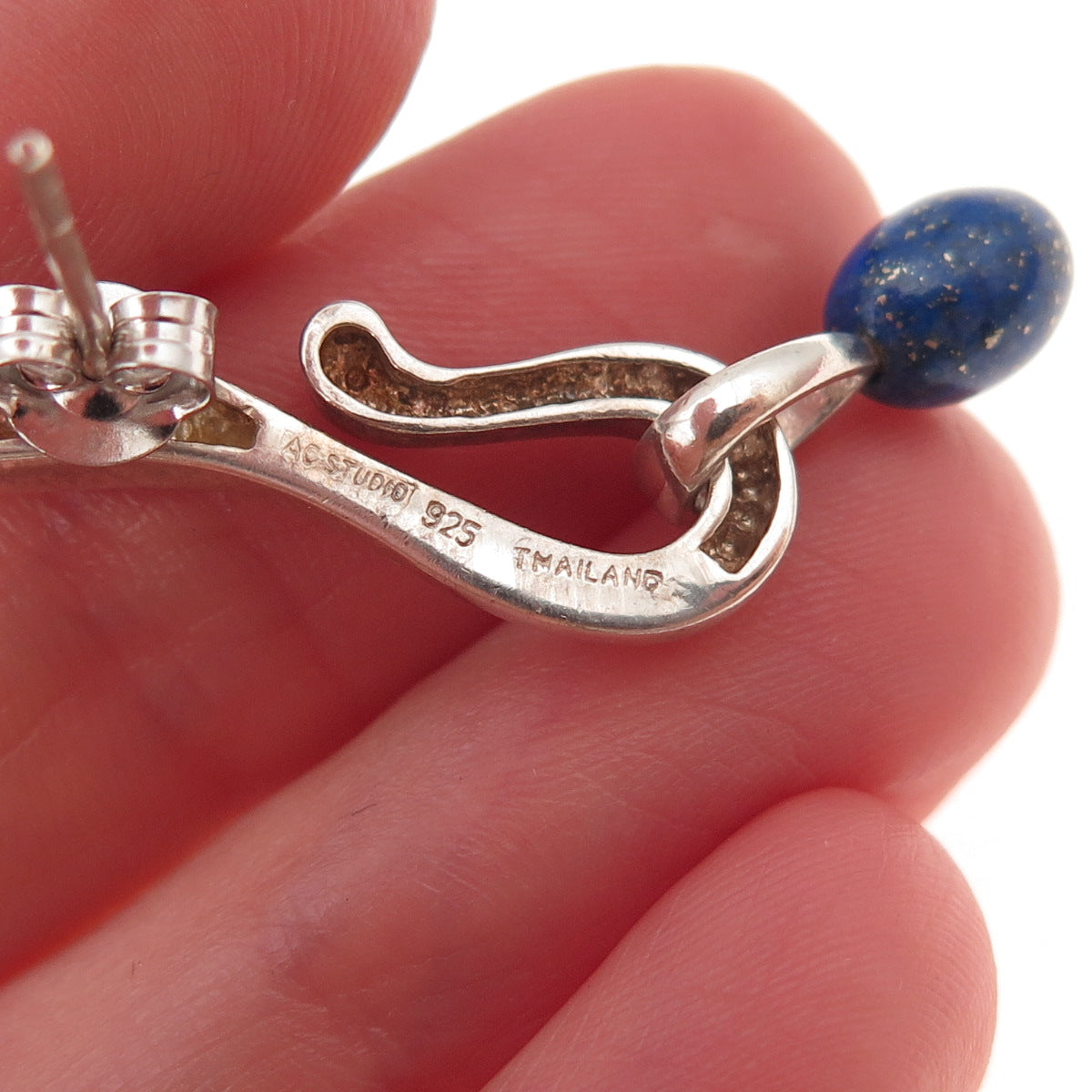 Angela Cummings 925 Sterling Silver Vintage Real Lapis Modernist Dangle Earrings