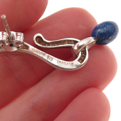 Angela Cummings 925 Sterling Silver Vintage Real Lapis Modernist Dangle Earrings