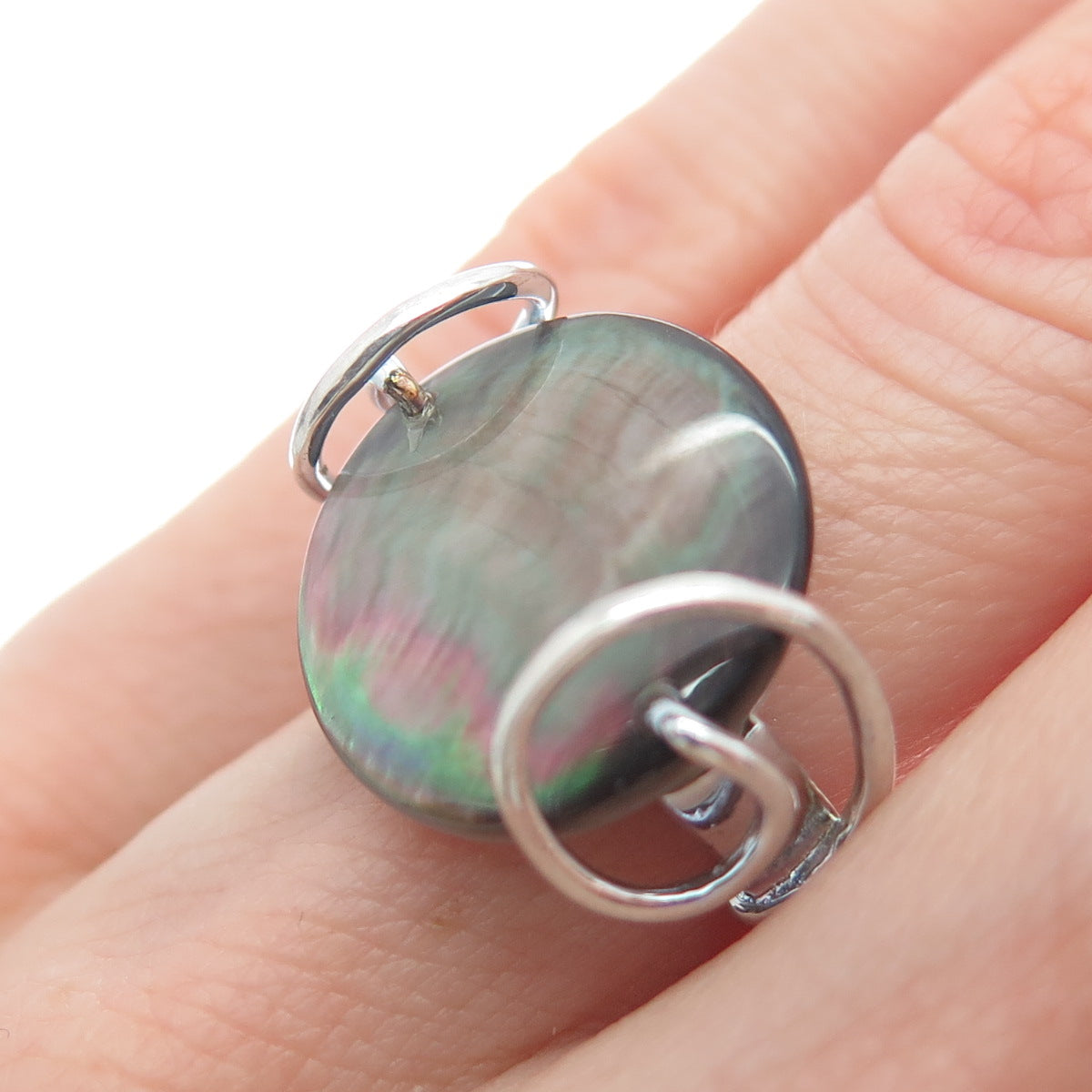 ROSS SIMONS 925 Sterling Silver Vintage Real Abalone Shell Spiral Ring Size 5