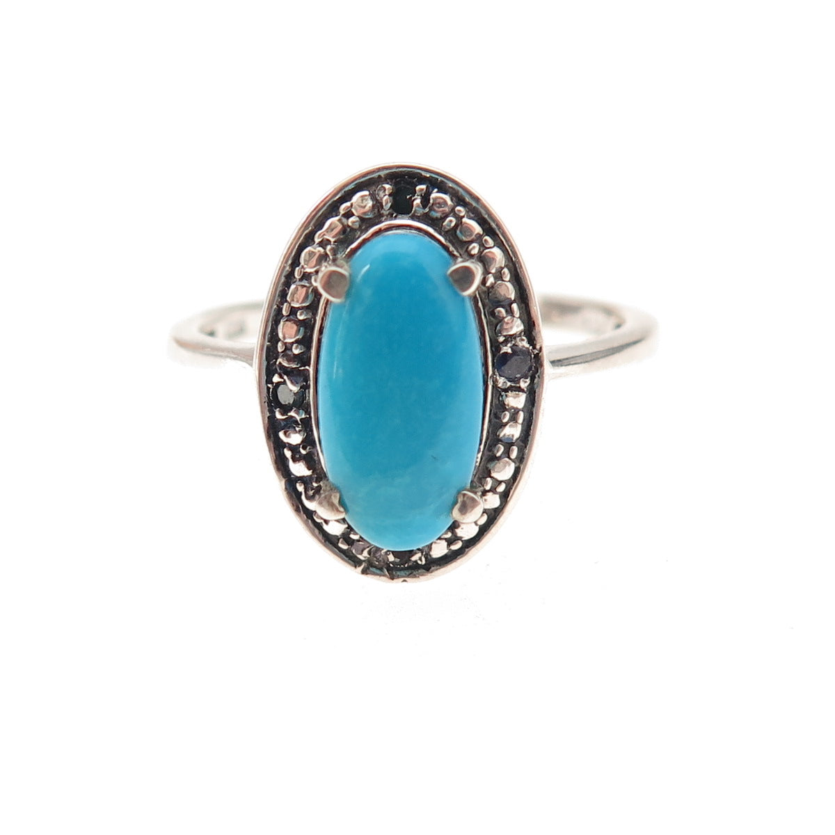 Chuck Clemency 925 Sterling Silver Real Blue Diamond & Turquoise Ring Size 8.75