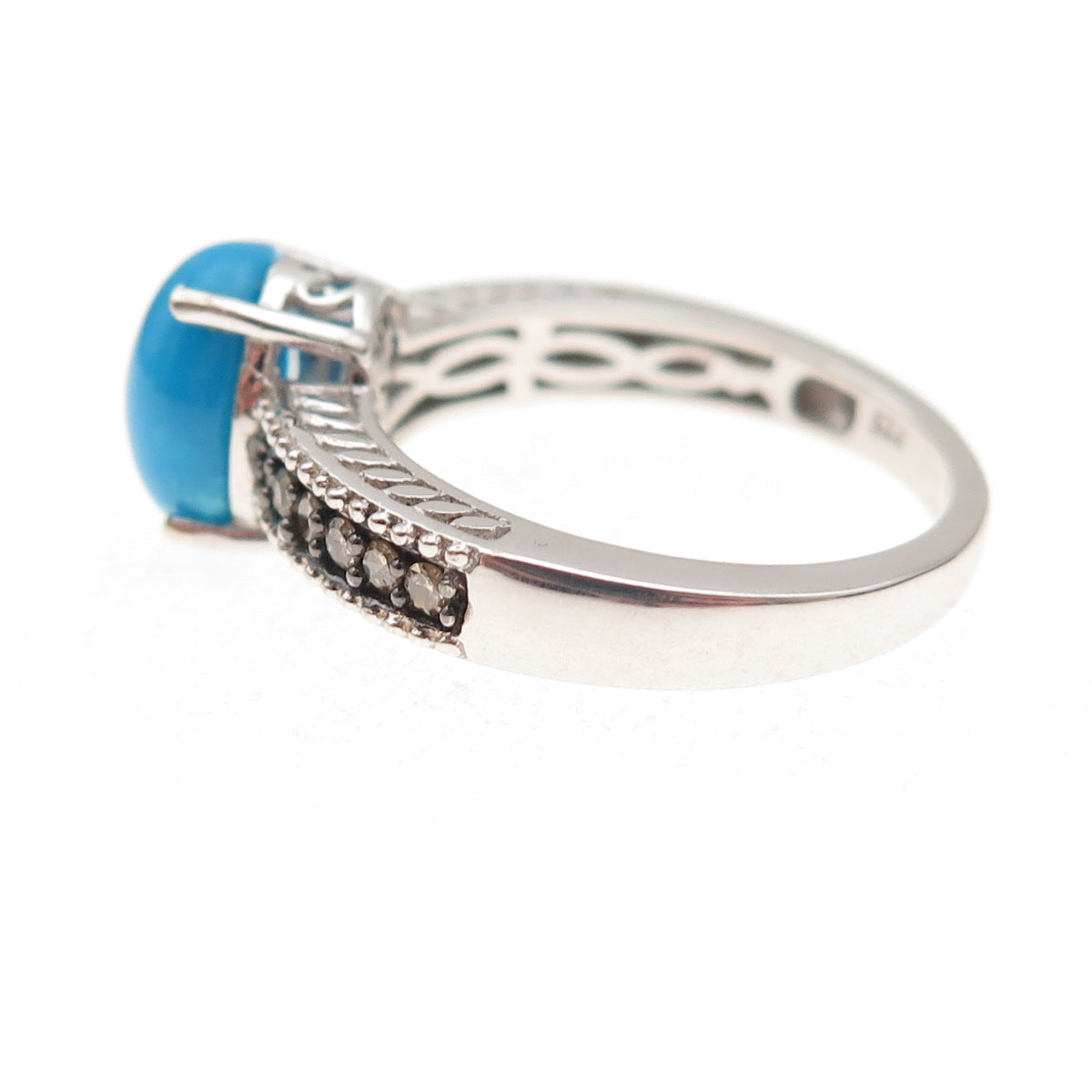 Chuck Clemency 925 Sterling Silver Real Champagne Diamond Turquoise Ring Size 8