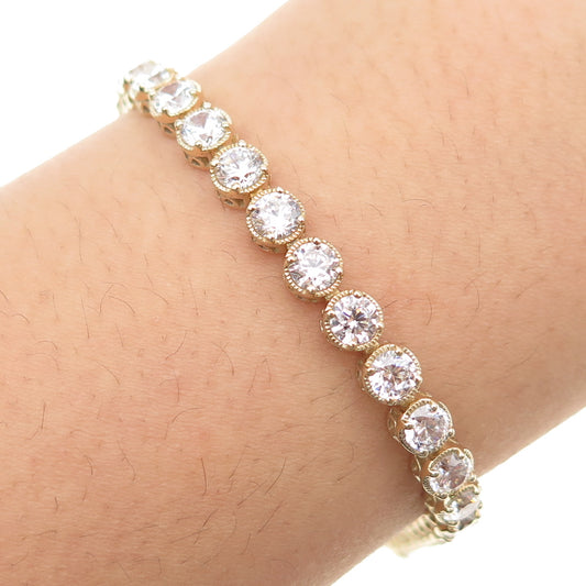 925 Sterling Silver Gold Plated Round-Cut C Z Tennis Link Bracelet 6.75"