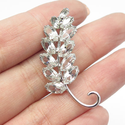 CARL ART 925 Sterling Silver Antique Art Deco Rhinestone Leaf Pin Brooch