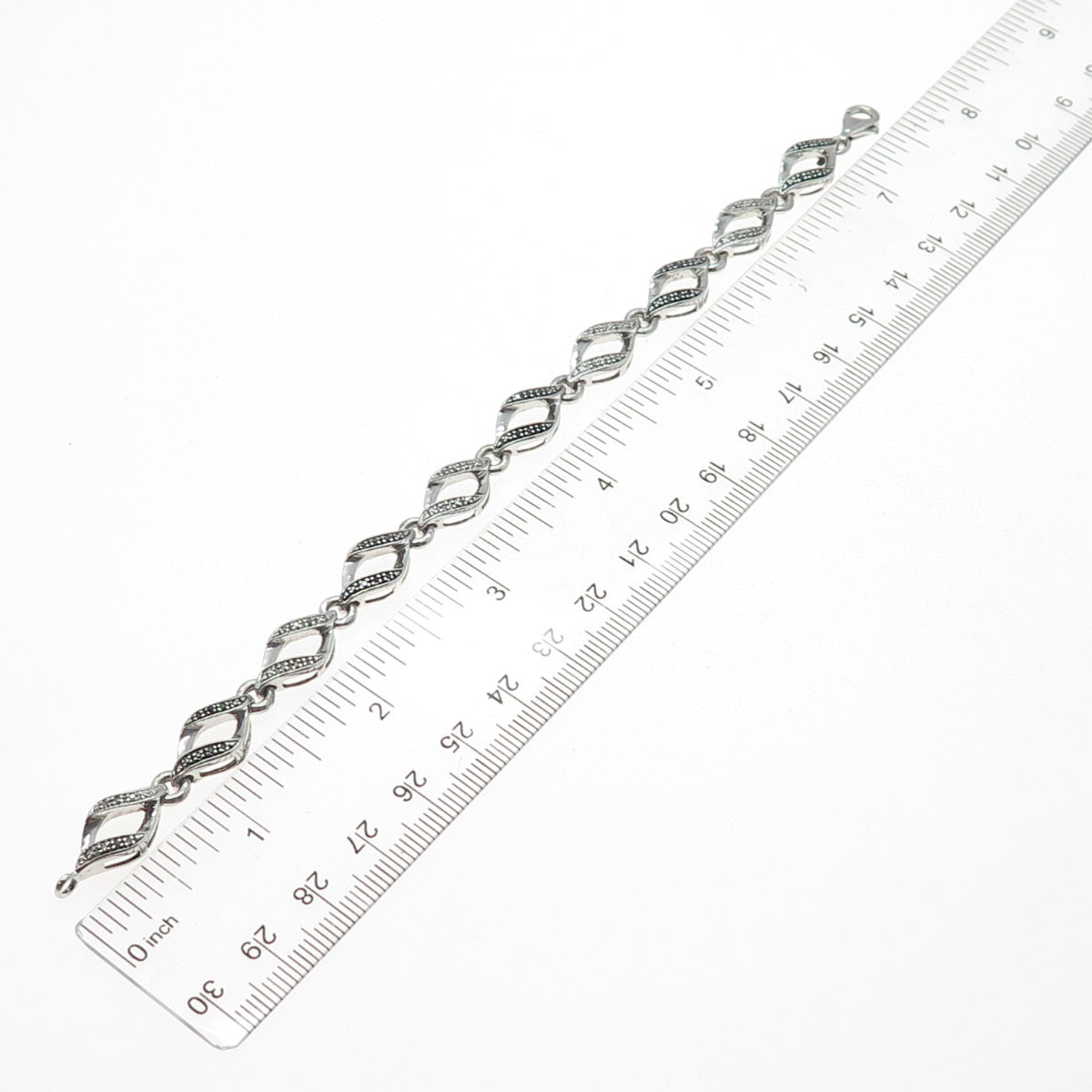 925 Sterling Silver Real Black & White Diamond Infinity Link Bracelet 7"