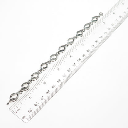 925 Sterling Silver Real Black & White Diamond Infinity Link Bracelet 7"