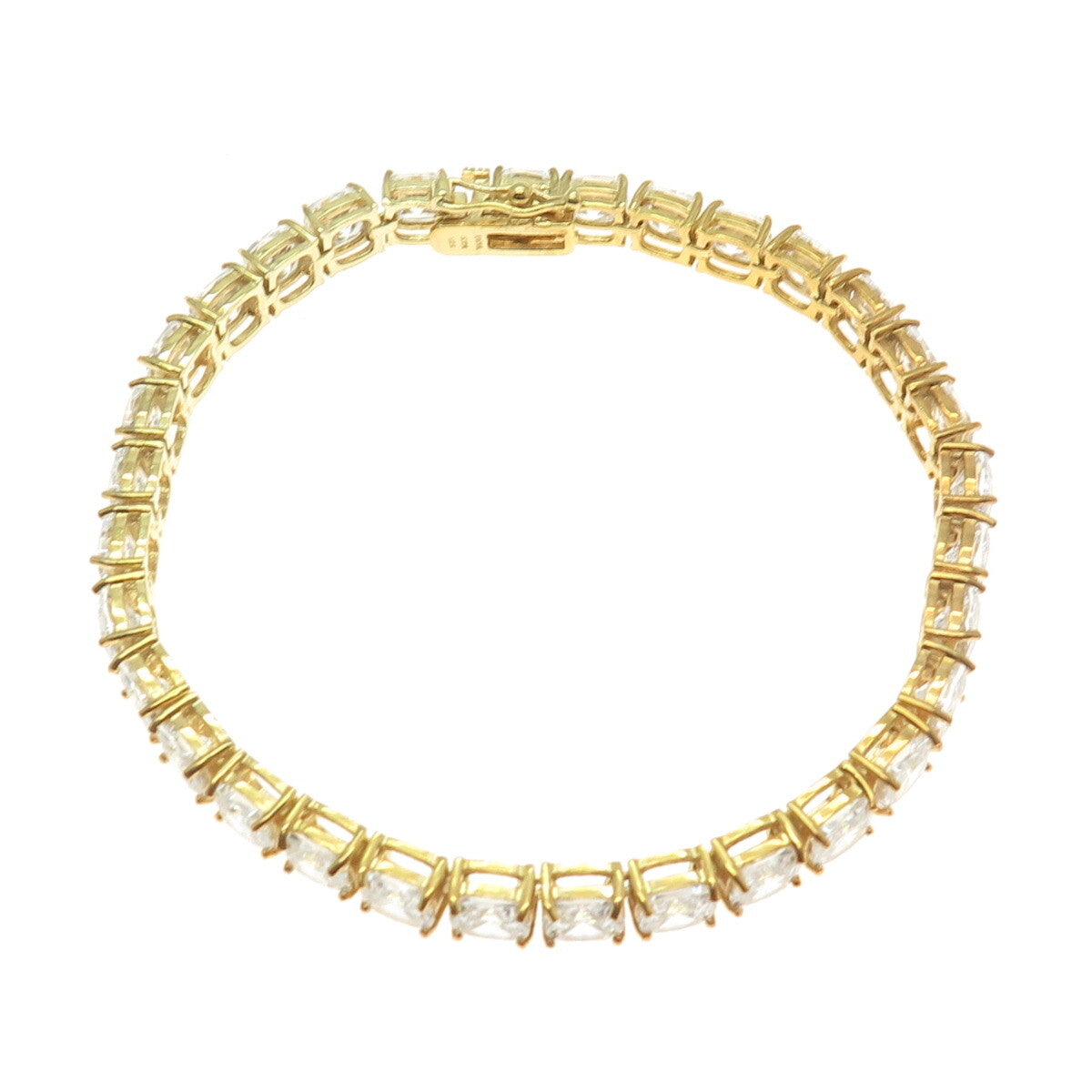 925 Sterling Silver Gold Plated Round-Cut C Z Tennis Link Bracelet 8.25"