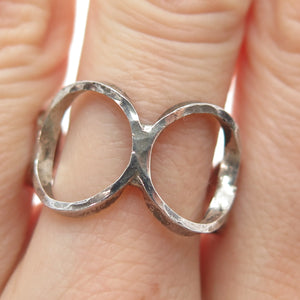 925 Sterling Silver Vintage Modernist Circle Link Adjustable Ring Size 8.25