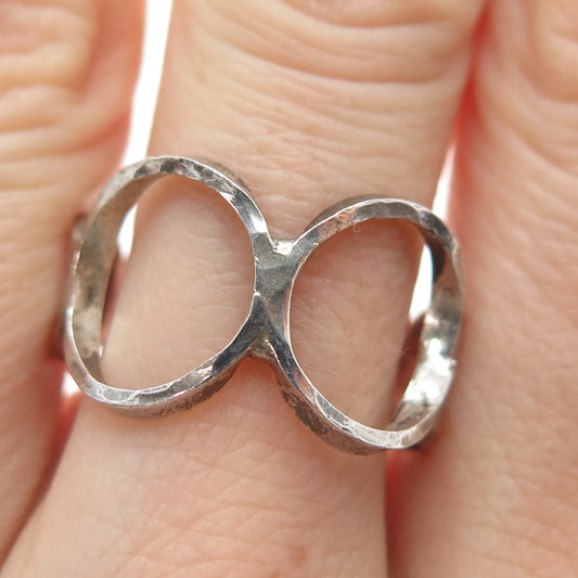 925 Sterling Silver Vintage Modernist Circle Link Adjustable Ring Size 8.25