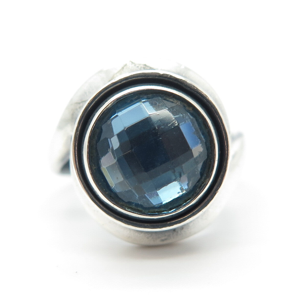 925 Sterling Silver Vintage Blue Glass Ring Size 7.25