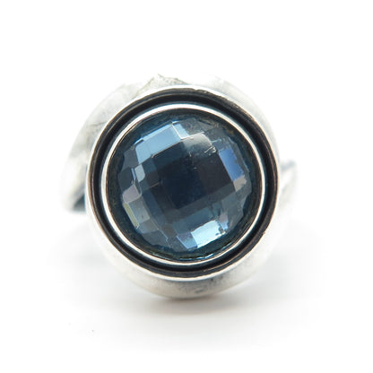 925 Sterling Silver Vintage Blue Glass Ring Size 7.25