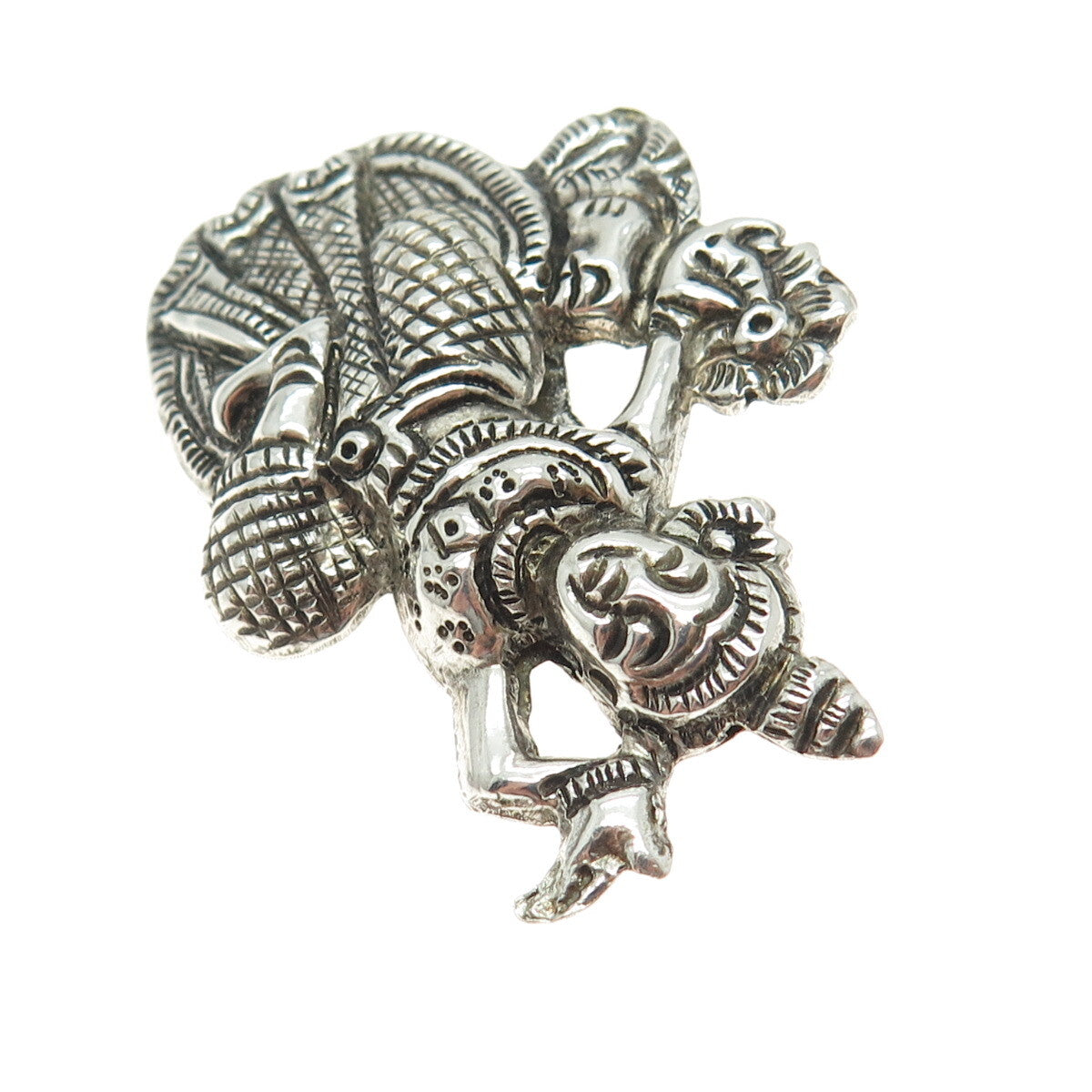 925 Sterling Silver Vintage Niello Hindu Goddess Pin Brooch