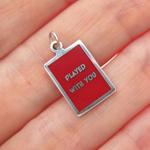 925 Sterling Silver Red Enamel Played With You Minimalist Charm Pendant