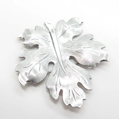 BEAU 925 Sterling Silver Vintage Handmade Textured Leaf Pin Brooch