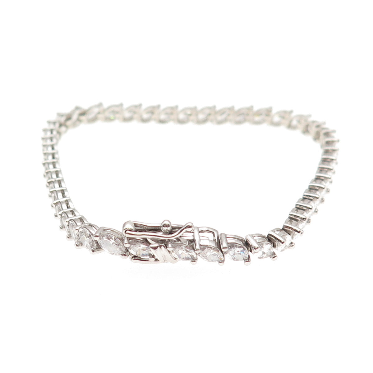 925 Sterling Silver Marquise-Cut C Z Tennis Link Bracelet 7"