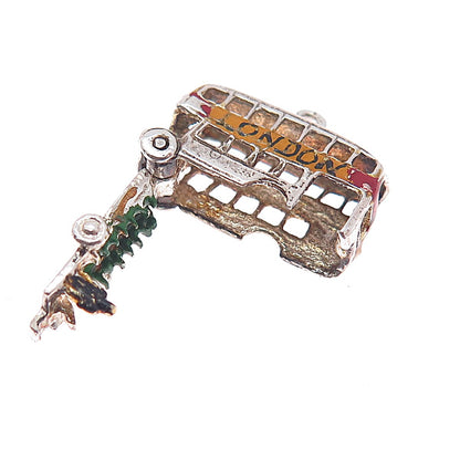 925 Sterling Silver Antique Art Deco Enamel London Bus Mini 3D Charm Pendant