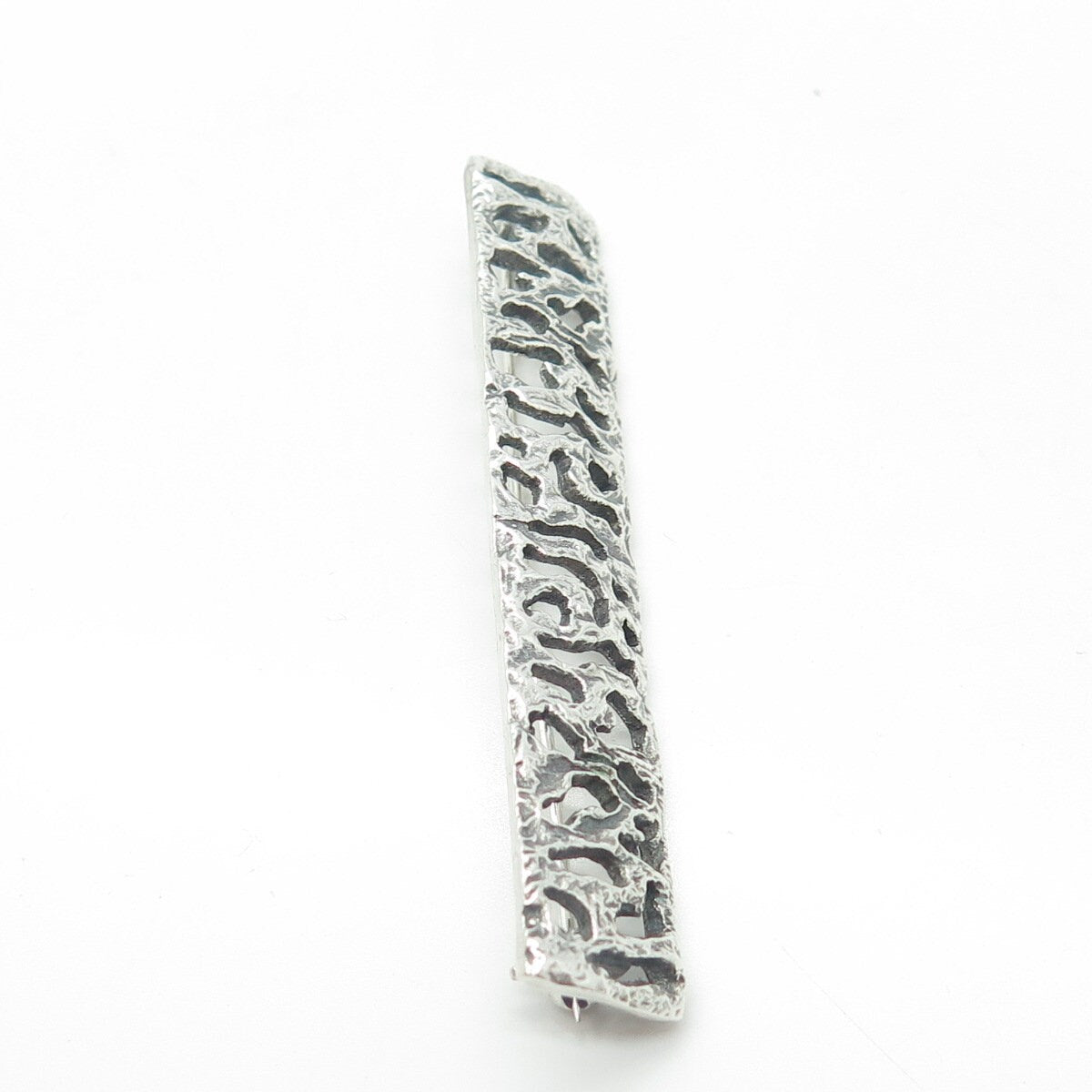 835 Silver Vintage Vague Oxidized Perforated Rectangle Pin Brooch