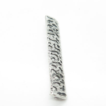 835 Silver Vintage Vague Oxidized Perforated Rectangle Pin Brooch
