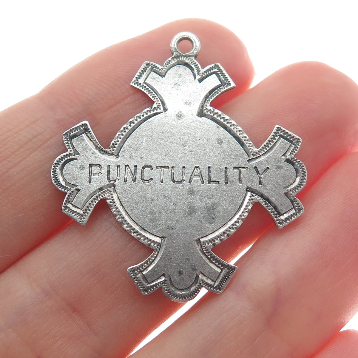 925 Sterling Silver Antique "Melrose Institute" Cross Religious Pendant