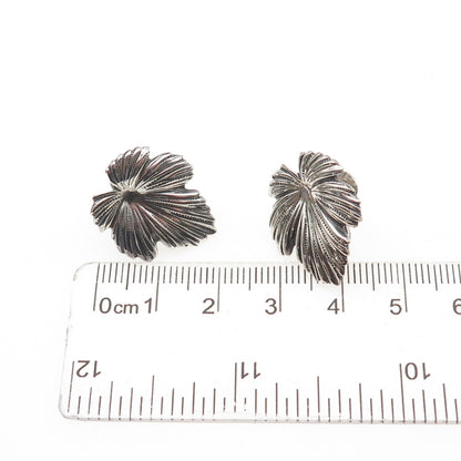 JEWELART Sterling Silver Antique Art Deco Floral Oxidized Screw Back Earrings