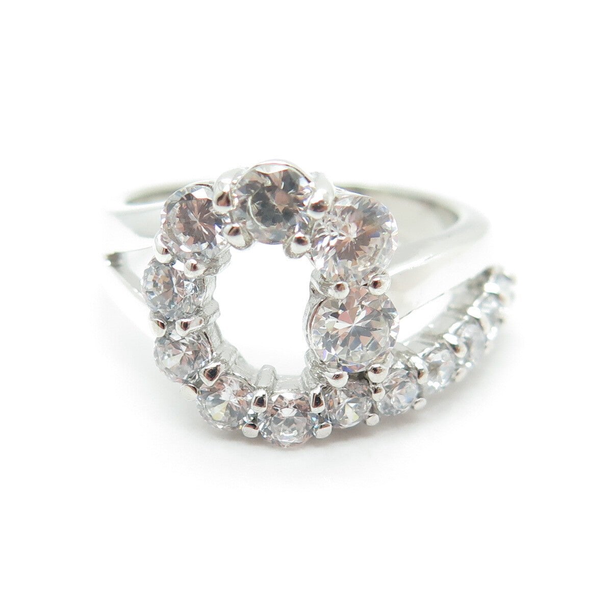 925 Sterling Silver Round-Cut Shaped C Z Modernist Ring Size 6.75