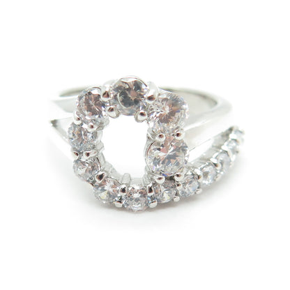 925 Sterling Silver Round-Cut Shaped C Z Modernist Ring Size 6.75