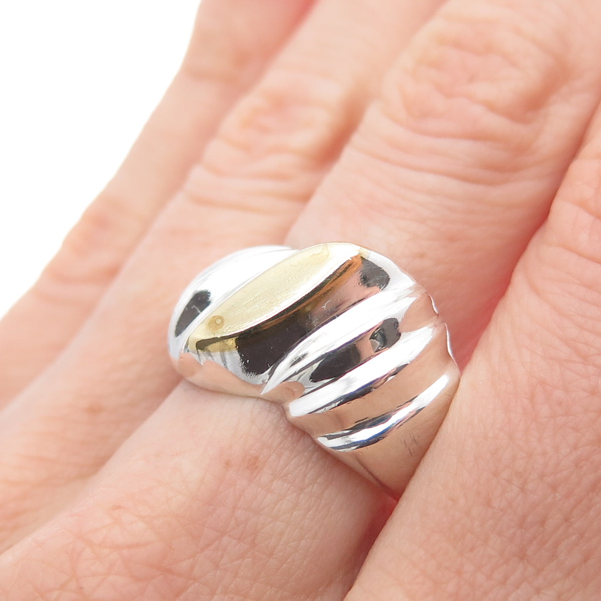 925 Sterling Silver 2-Tone Vintage Mexico Modernist Ring Size 8