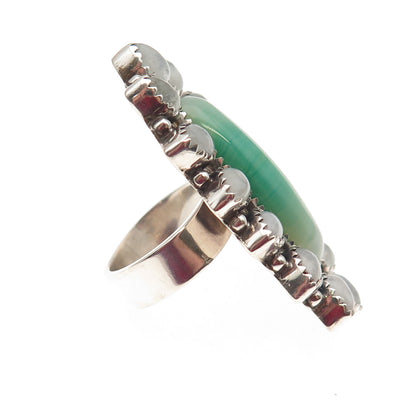 925 Sterling Silver Vintage Real Agate & Moonstone Statement Ring Size 7.25